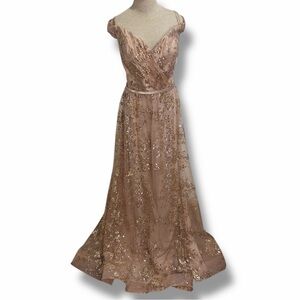 Cinderella Divine Womens Glitter Floral Print Prom Dress Plus Size 22 Blush Pink